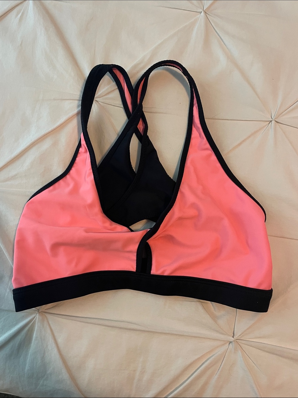 Fabletics Pink and Black Reversible Cross-Back Bikini Top